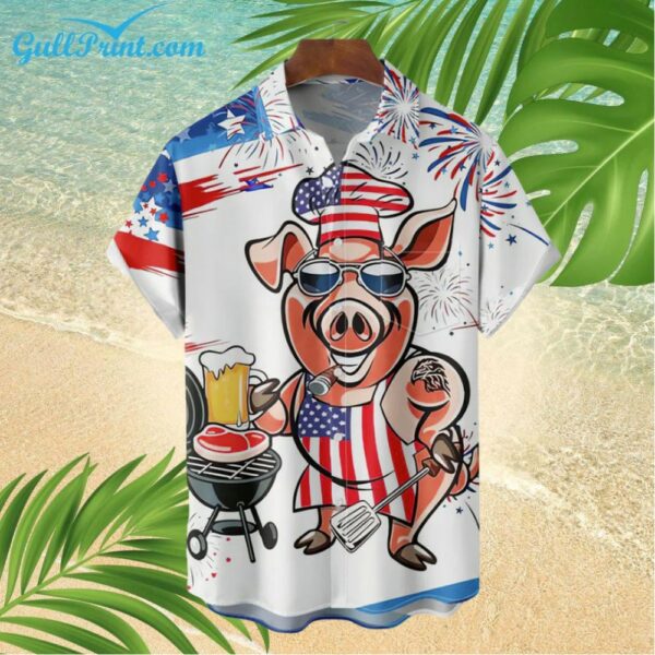 American Flag Mr Pig Cook Chest Pocket Hawaiian Shirt