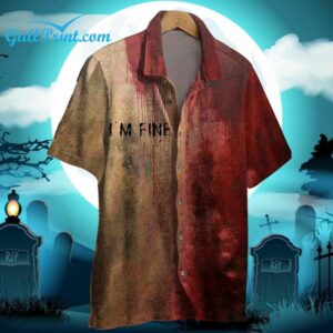 Mens Bloody Im Fine Halloween Print Shirt 1