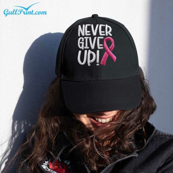 Never Give Up Pink Ribbon Breast Cancer Awareness Print Cap 2