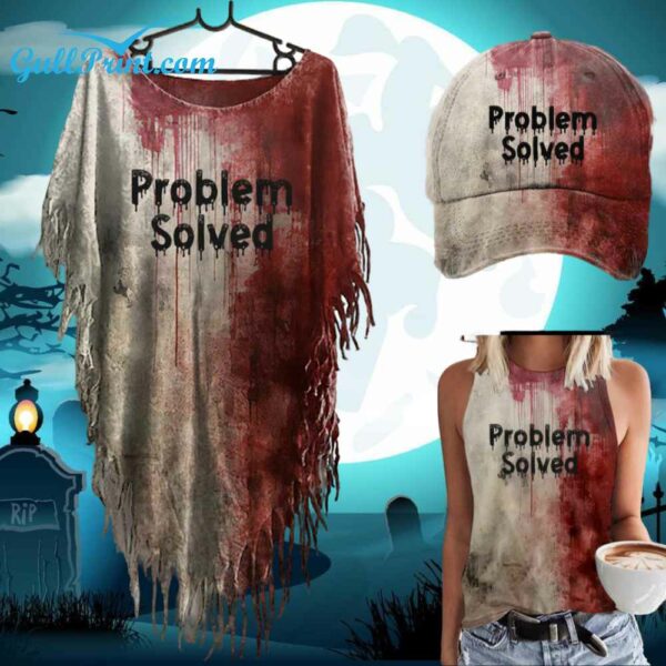 Womens Bloody Problem Solved Halloween Print Vintage Smock 1