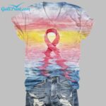 Women's Casual Pink Ribbon Breast Cancer Art Print Shirt