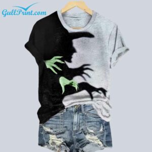 Womens Halloween Witch Shadow Print Casual Shirt 1