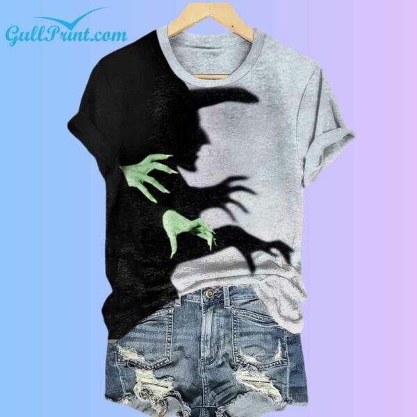 Womens Halloween Witch Shadow Print Casual Shirt 2