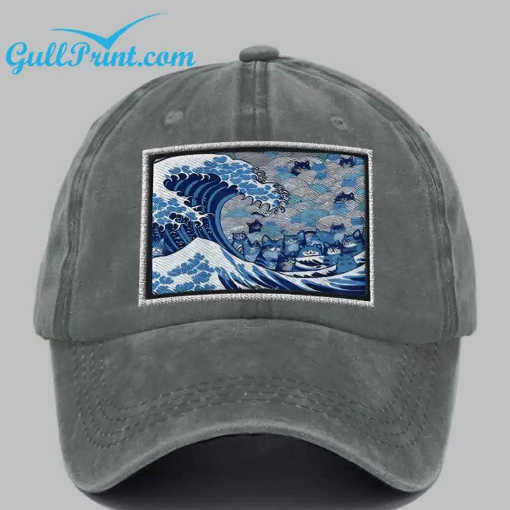 Blue Waves and Cats Printed Hat 3