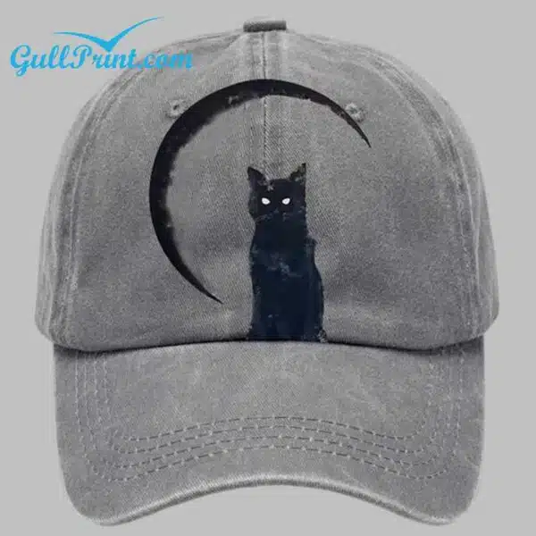 Distressed Washed Cotton Vintage Cat Print Hat 1