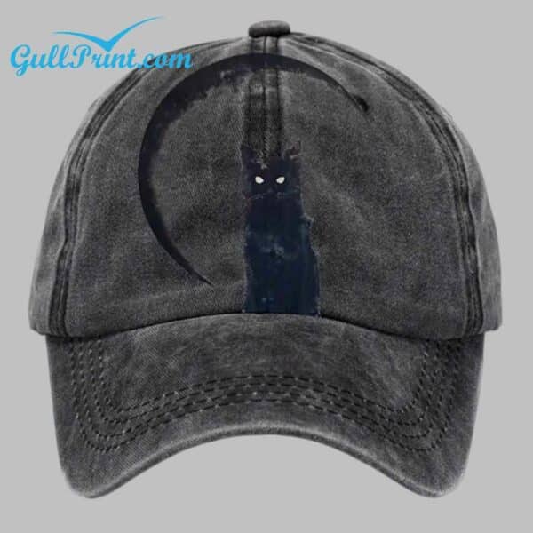 Distressed Washed Cotton Vintage Cat Print Hat 3