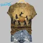 Funny Black Cat Witch Frog Halloween Art Print T-shirt