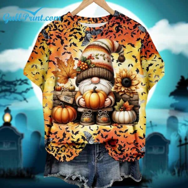 Gnome Pumpkin Halloween Gradient Print Shirt 1