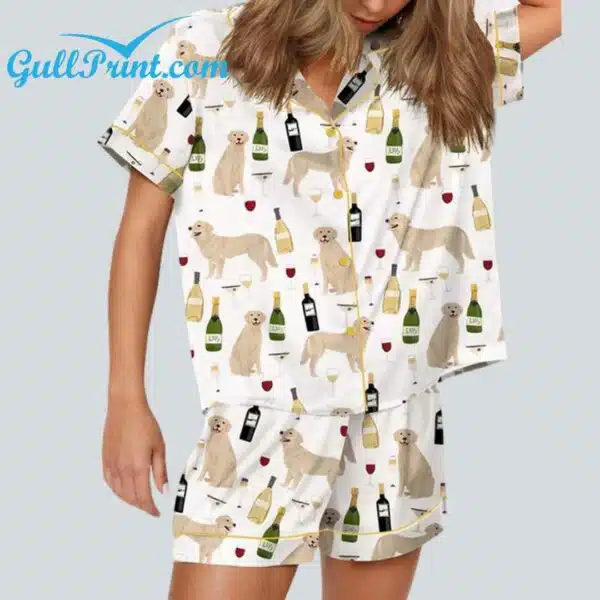 Golden Retriever And Wine Satin Pajama Set 1