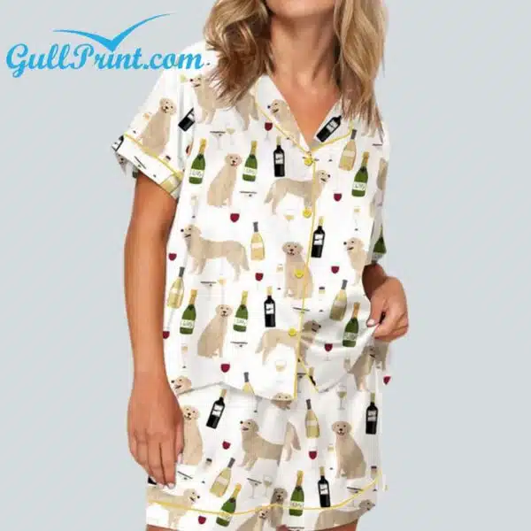 Golden Retriever And Wine Satin Pajama Set 3