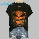 Halloween Fright Night Print V Neck T-Shirt