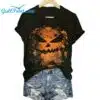 Halloween Fright Night Print V Neck T Shirt 2