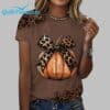 Halloween Leopard Print Pumpkin Print Casual V Neck T Shirt 1