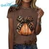 Halloween Leopard Print Pumpkin Print Casual V Neck T Shirt 2