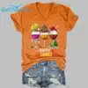 Happy Hallothanksmas Wine Print V Neck T Shirt 3