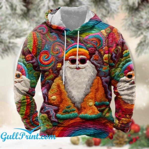 Mens Vintage Colorful Santa Hoodie 1