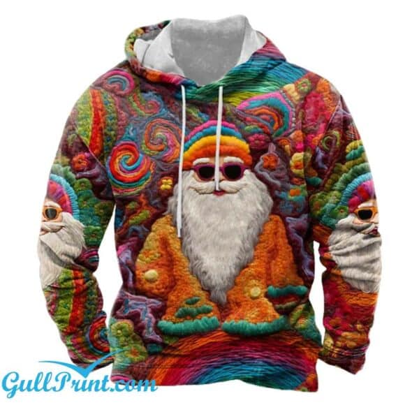 Mens Vintage Colorful Santa Hoodie 3