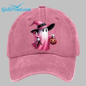 Pink Halloween Ghost Breast Cancer Awareness Warrior Hat 1