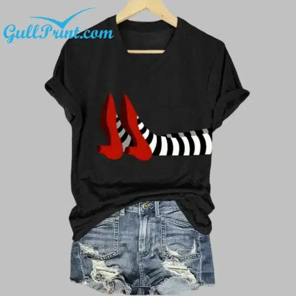 Red Shoes Womens Halloween Printed Casual T Shirts 2