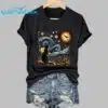 Retro Halloween Van Gogh Starry Night Cat Pumpkins Print T Shirt 1