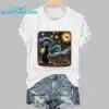 Retro Halloween Van Gogh Starry Night Cat Pumpkins Print T Shirt 3