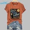 Retro Halloween Van Gogh Starry Night Cat Pumpkins Print T Shirt 4