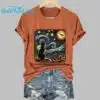 Retro Halloween Van Gogh Starry Night Cat Pumpkins Print T Shirt 4