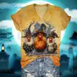 Spooky Witch Chickens Crew Neck T-shirt