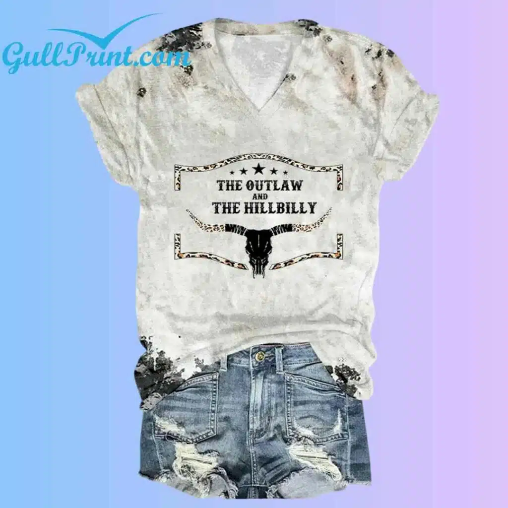 The Outlaw And The Hillbilly Print V Neck T Shirt 2