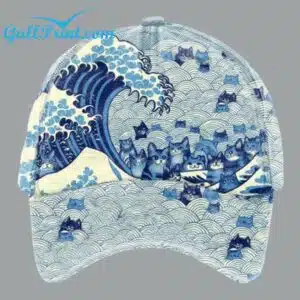 Unisex Blue Waves and Cats Print Hat 1