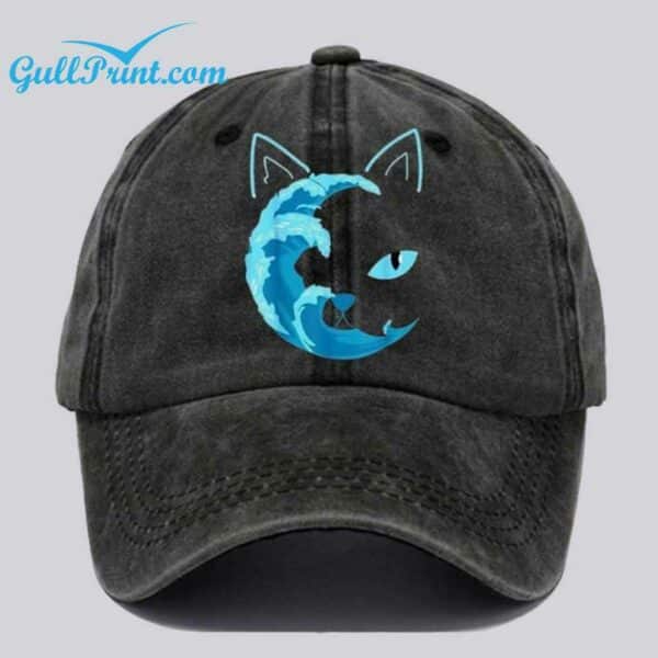 Unisex Blue Waves and Cats Printed Hat 1