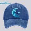 Unisex Blue Waves and Cats Printed Hat 2