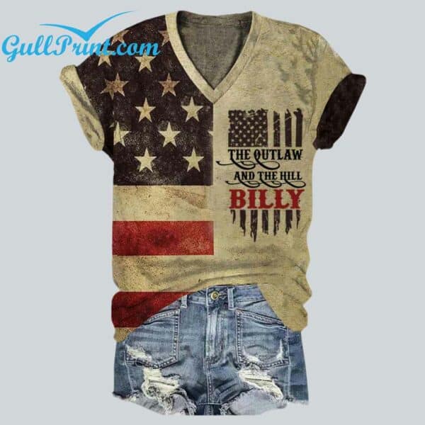 Unisex The Outlaw and The Hillbilly Print V Neck T Shirt 1