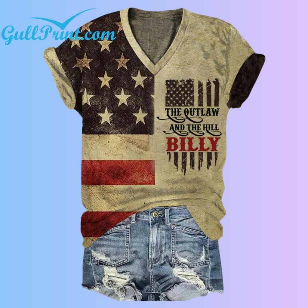 Unisex The Outlaw and The Hillbilly Print V Neck T Shirt 3