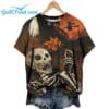 Womens Autumn Halloween Skull Crew Neck T shirt 1