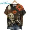 Womens Autumn Halloween Skull Crew Neck T shirt 1