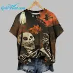 Women's Autumn Halloween Skull Crew Neck T-shirt