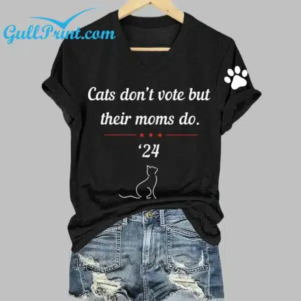 Womens Cats Dont Vote But Their Moms Do Print V Neck T shirt 1