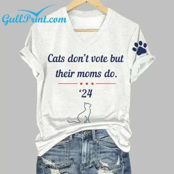 Womens Cats Dont Vote But Their Moms Do Print V Neck T shirt 2