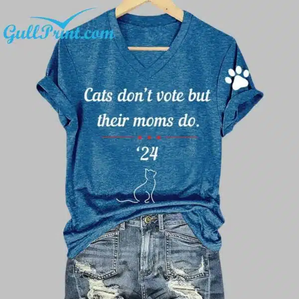 Womens Cats Dont Vote But Their Moms Do Print V Neck T shirt 3