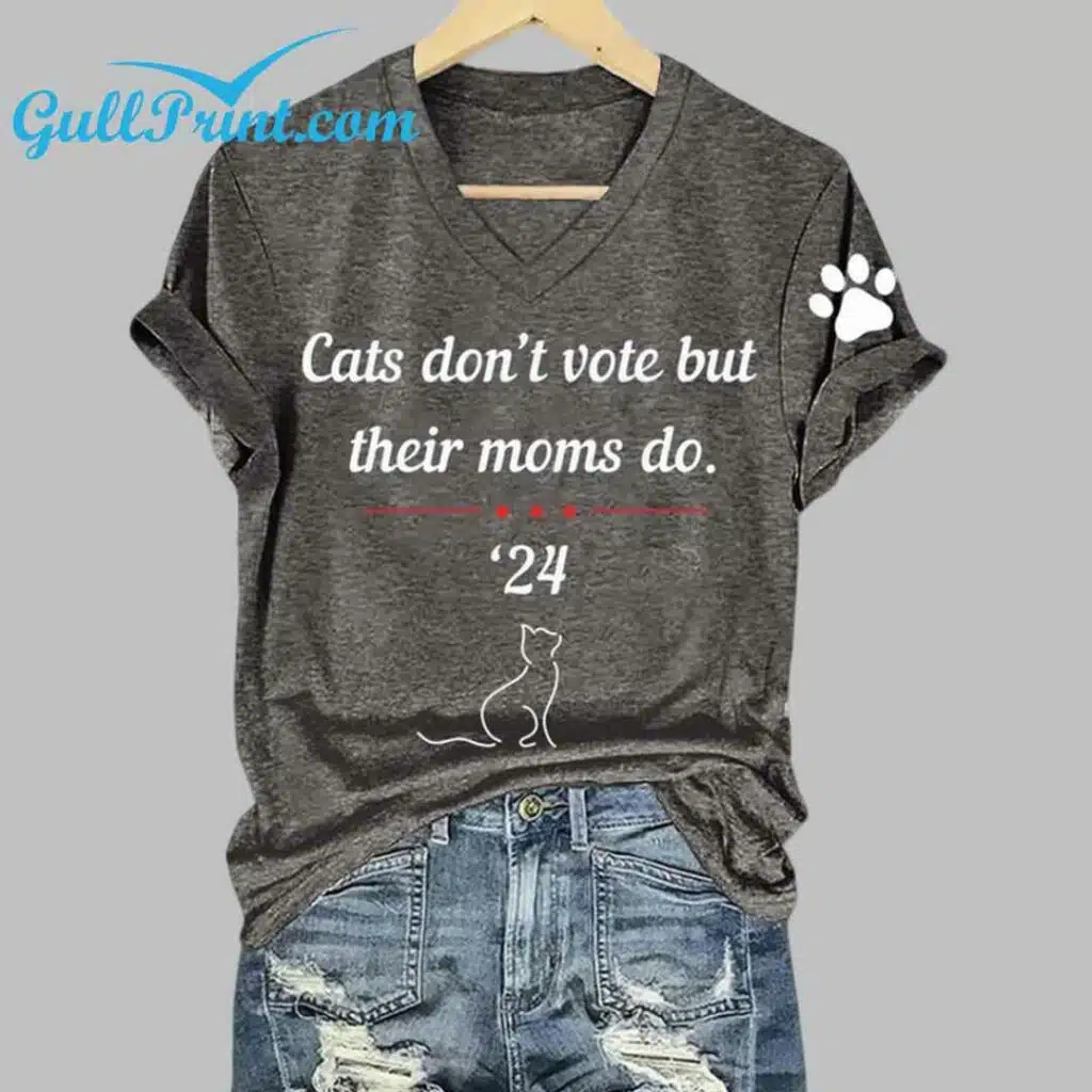 Womens Cats Dont Vote But Their Moms Do Print V Neck T shirt 4