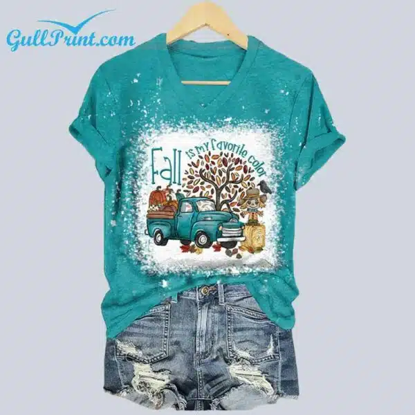 Womens Fall Is My Favorite Color Print V Neck T Shirt 3