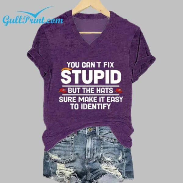 Womens Funny You Can't Fix Stupid But The Hats Sure Make It Easy To Identify Print T Shirt 2