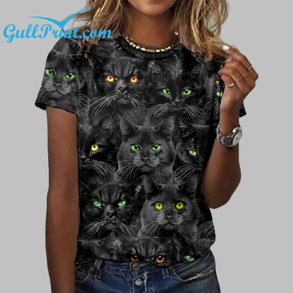 Womens Halloween Black Cats Magic Print Tee 1