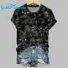 Womens Halloween Black Cats Magic Print Tee 3