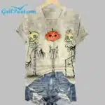 Women's Halloween Horror Pumpkins Print V Neck T-Shirt