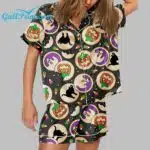 Women's Halloween Pumpkin Black Cat Pajama Set