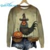 Womens Halloween Pumpkin Rooster Print Round Neck Sweatshirt 1