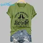 Women's Halloween Witch Lace Up Your Boots Print Crew Neck T-Shirt