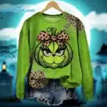 Women's Leopard Pumpkin Print Round Neck Sweatshirt